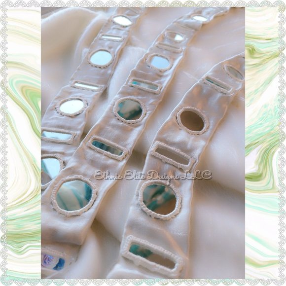 New Women's Handmade White Satin Silk Waist Belt -Famous Gujarati Handcut Mirror - Picture 1 of 10